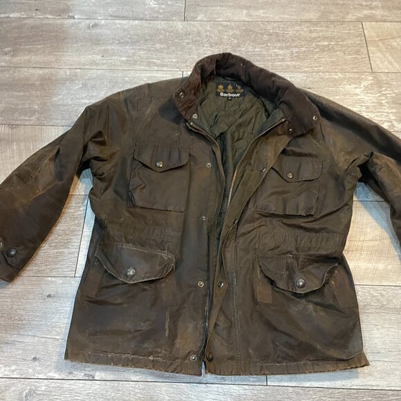 Vintage Barbour Sapper Wax Jacket Size XL Brown Waxed Cotton DISTRESSED - Picture 1 of 10